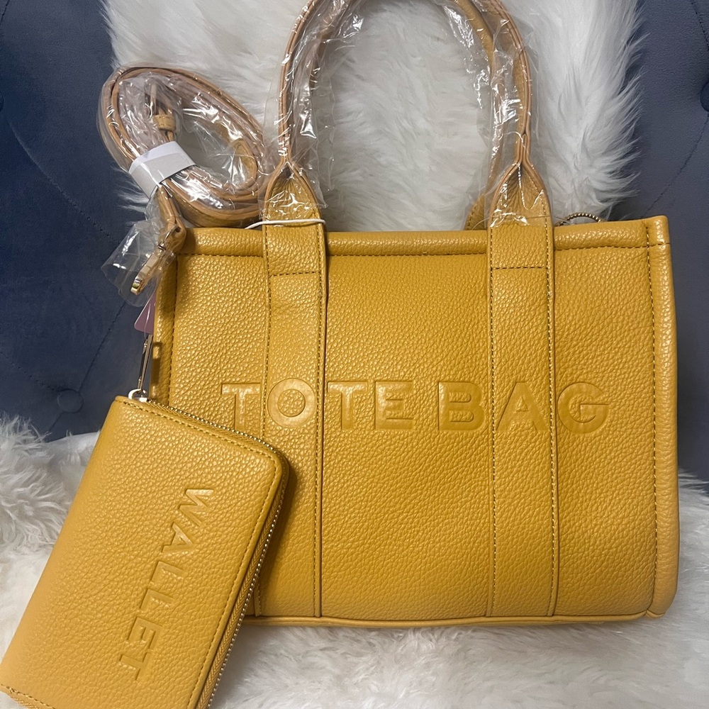 Stylish Yellow Tote Bag and Wallet Set